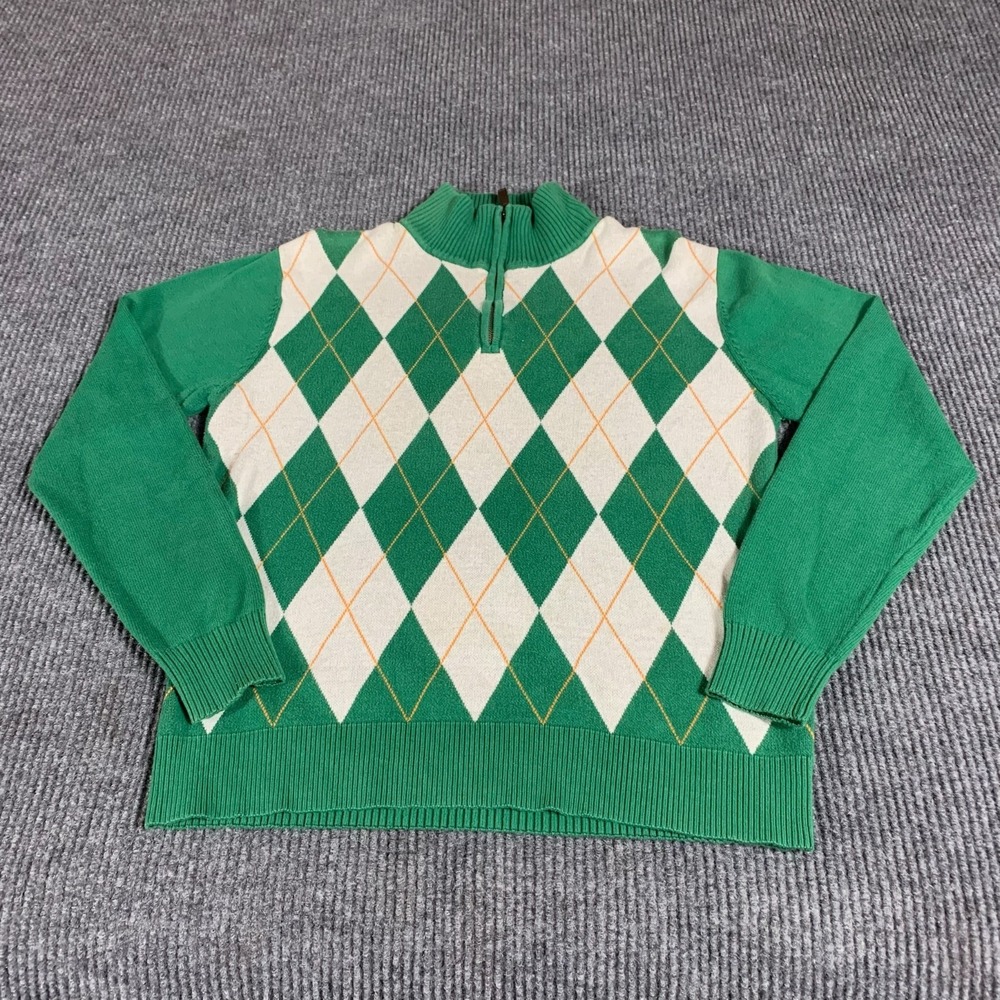 Donegal Sweater Mens Small Green Quarter Zip Pullover Argyle Diamond Golf Preppy